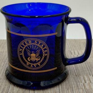 United States Navy Cobalt Blue Gold Glass Mug Made in the USA